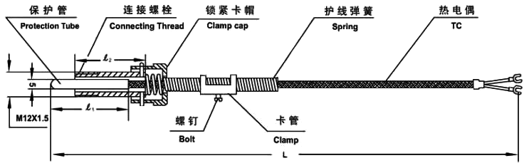 压簧热电偶结构尺寸图 压簧热电偶结构尺寸图